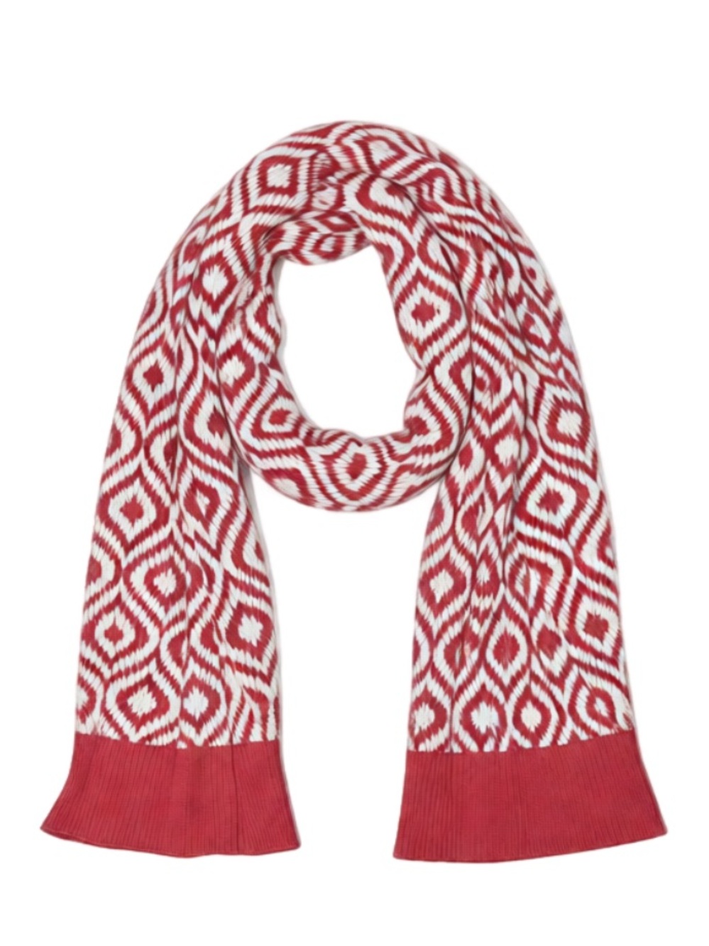 Papillon Blanc Red & White Geometric Knit Scarf NWT